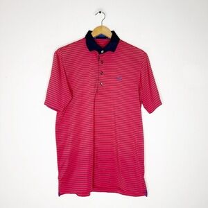 Greyson Striped Performance Polo Shirt Red Navy Golf Size Medium
